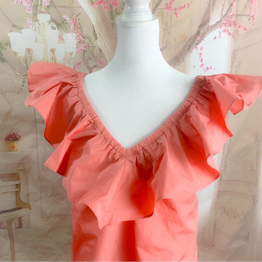 Rebecca Taylor Off Shoulder Ruffle Blouse in Peach - Picture 6 of 12